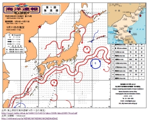 北朝鮮難民と日本海海流図（０８年９月１１日の場合）