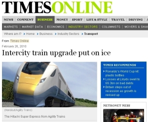 Intercity train upgrade put on ice - Times Online