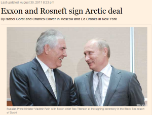 北極地政学に新たな動き、米エクソンモービルと露ロスネフチが北極海などの油田開発で提携合意、米中新冷戦時代幕開けを睨むプーチン